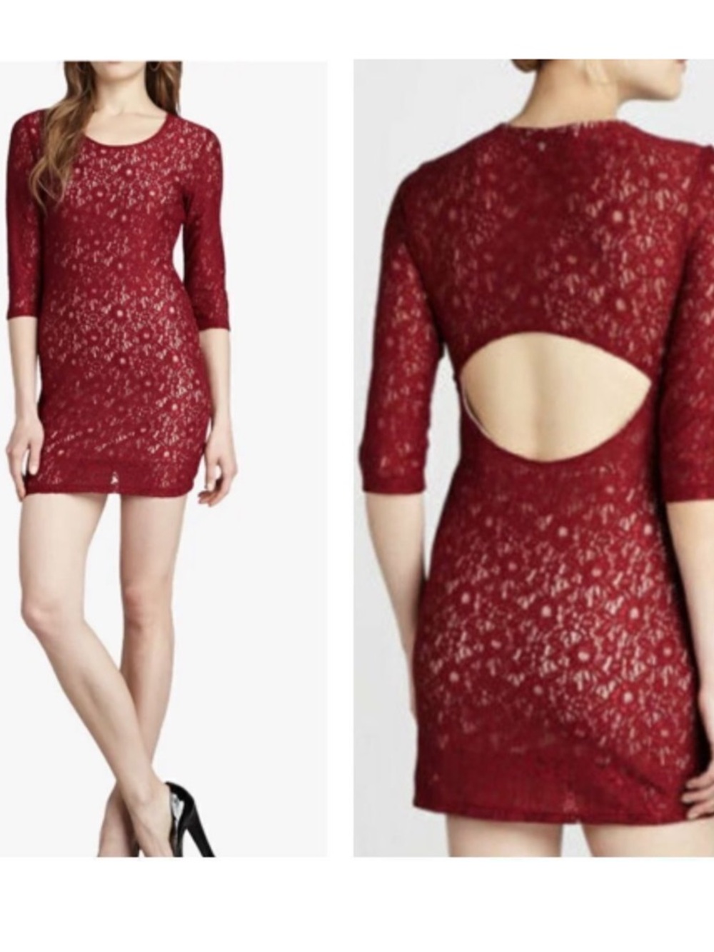 Lovers + Friends Lace Mini Dress Cut Out Back Body Con Burgundy Red Size M